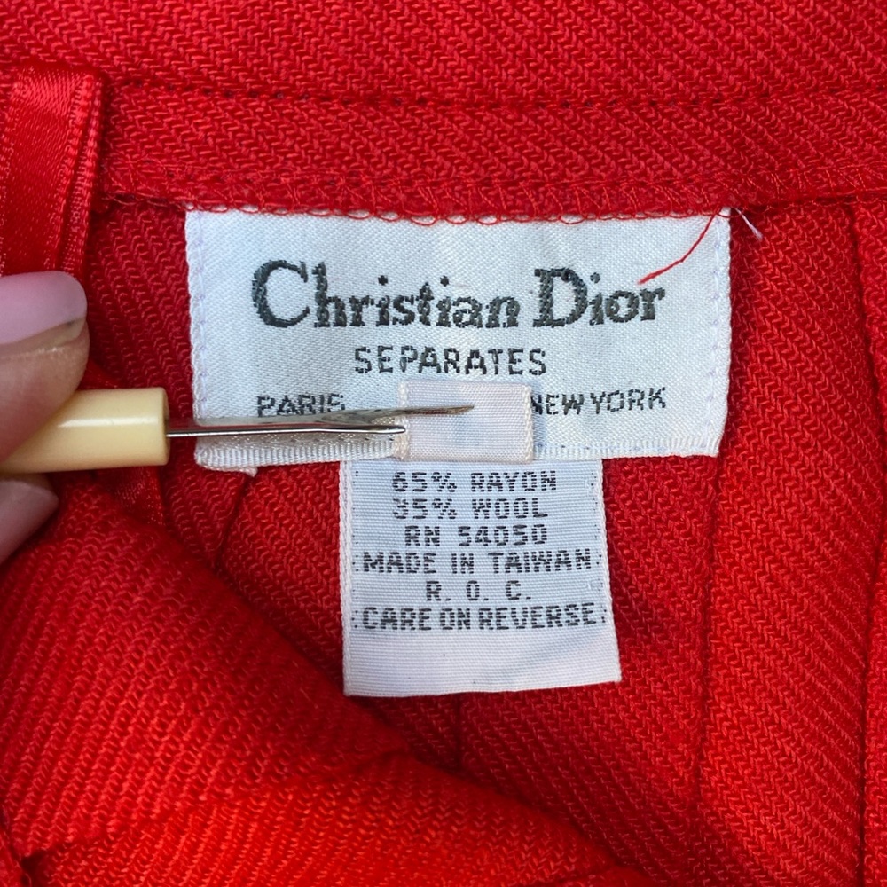 Vintage Christian Dior Separates Pleated Red Wool Blend Skirt Size 12 - Picture 8 of 15